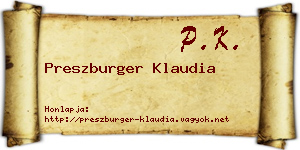 Preszburger Klaudia névjegykártya